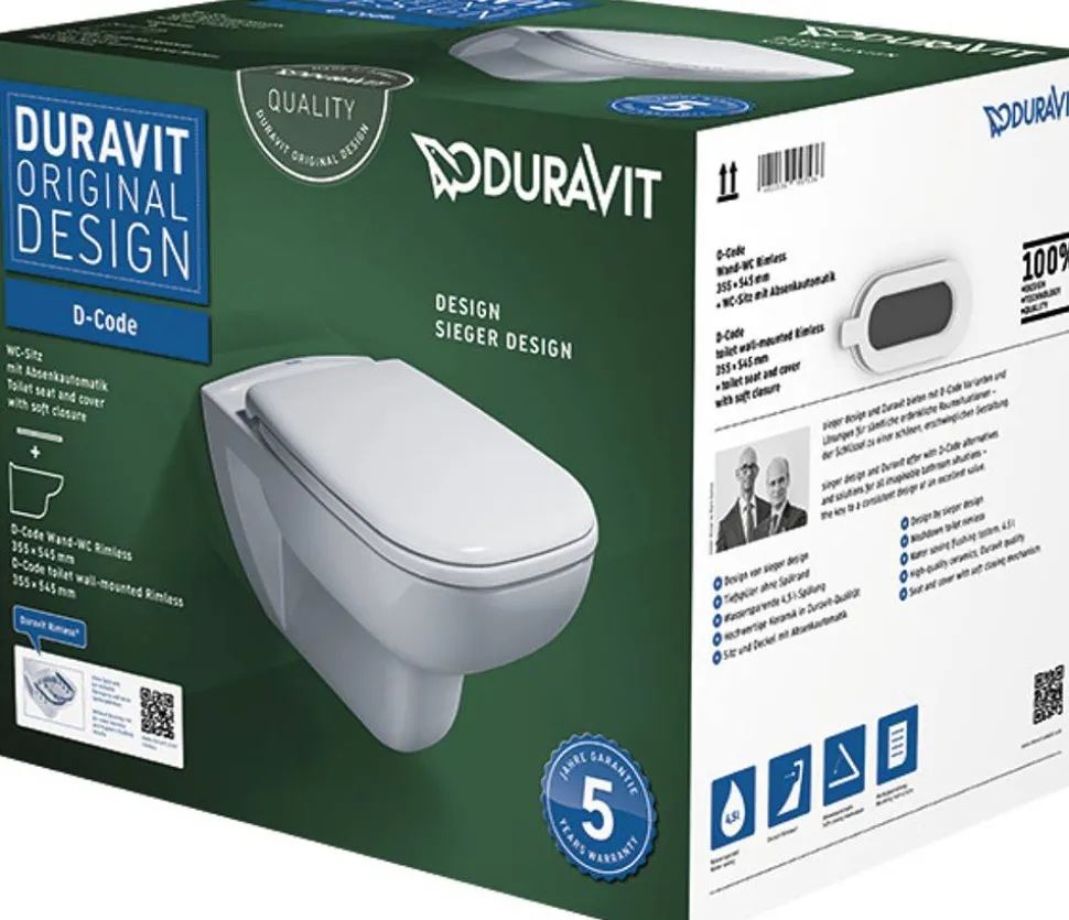 Wand-WC spülrandlos 'D-Code' inklusive WC-Sitz weiß