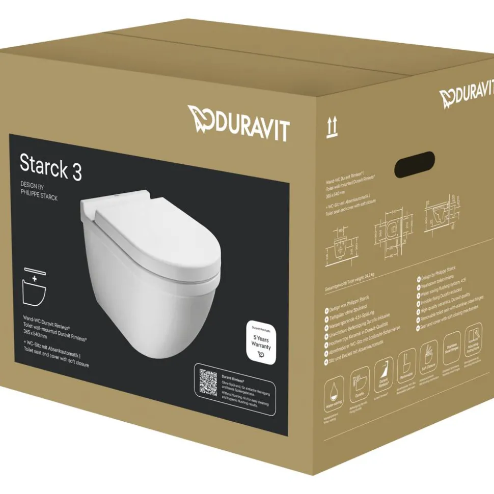 Wand-WC spülrandlos 'Starck 3' inklusive WC-Sitz weiß