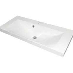 Waschbecken eckig 'Lima' Gussmarmor weiß 80 x 14 x 35 cm