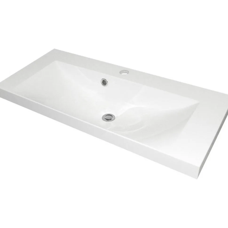 Waschbecken eckig 'Lima' Gussmarmor weiß 80 x 14 x 35 cm