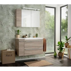 Waschbecken eckig 'Luxor' Gussmarmor weiß 100 x 14,2 x 48,5 cm