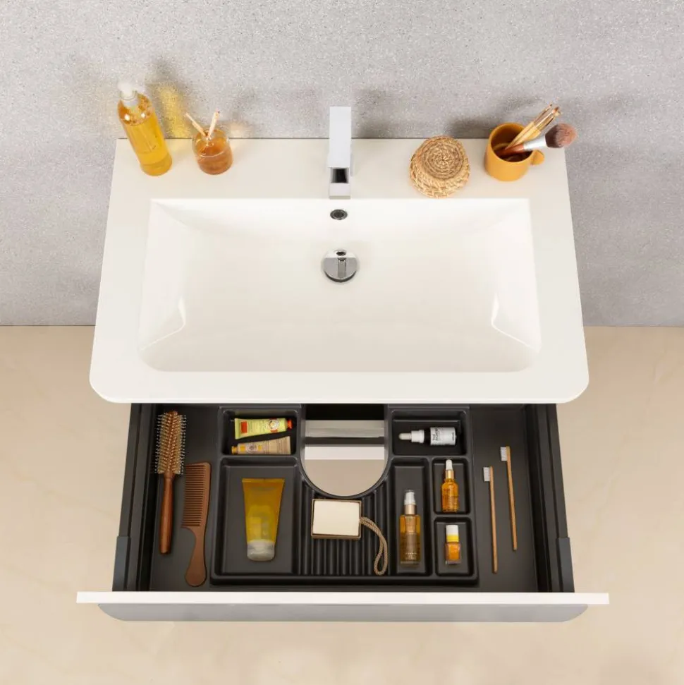 Waschbecken eckig 'Luxor' Gussmarmor weiß 80 x 14,5 x 48,5 cm