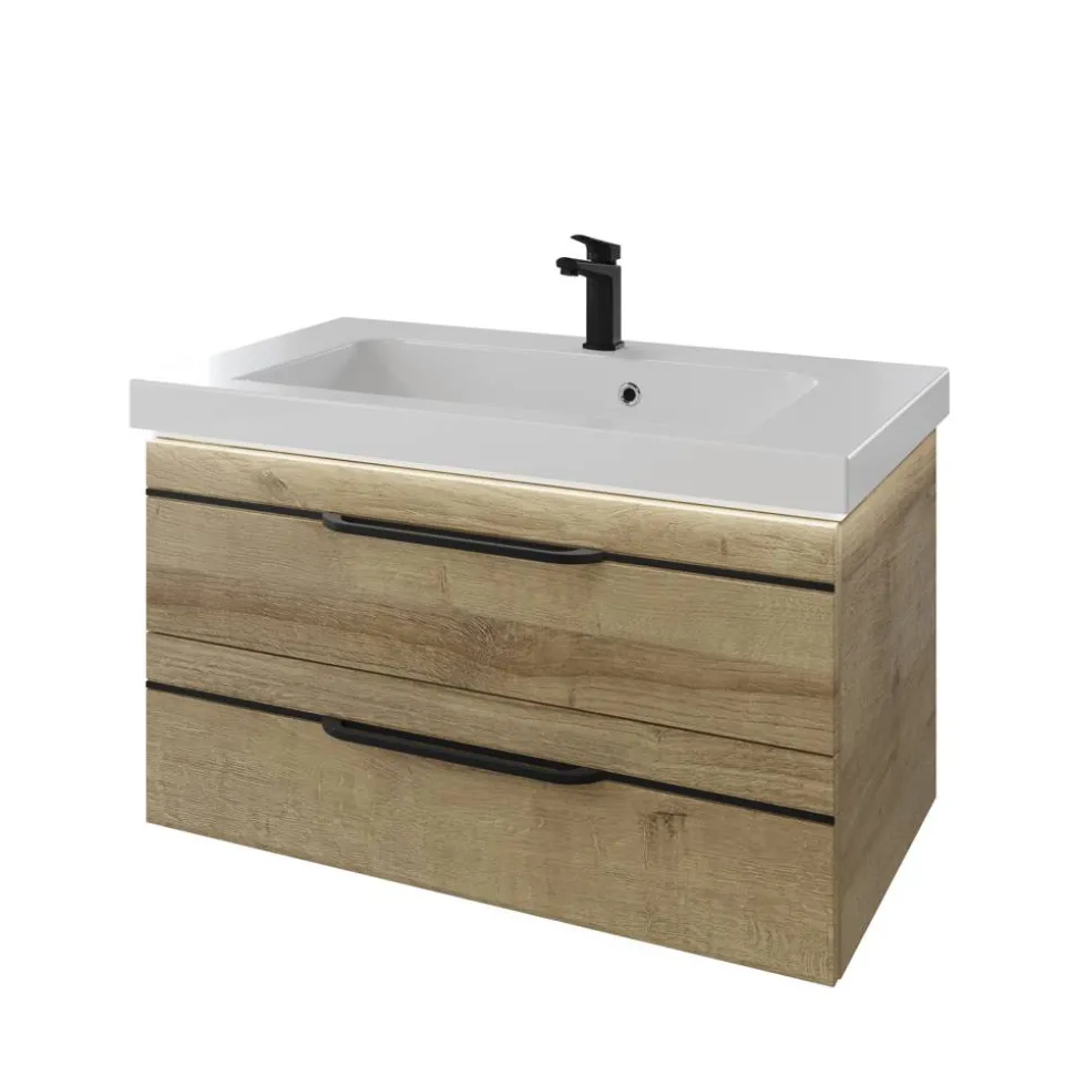 Waschbecken 'Jelte' weiß 92 x 50,8 x 7,6 cm mit LED-Fugenbeleuchtung