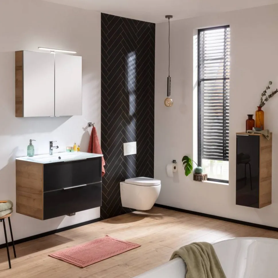 Waschbecken mit Unterschrank 'B.Brillant' braun, anthrazit lackiert 80 x 56 x 50 cm