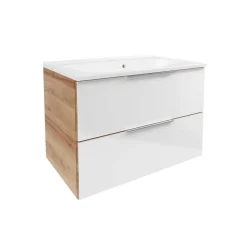 Waschbecken mit Unterschrank 'B.Brillant' braun, weiß glänzend 80 x 56 x 50 cm