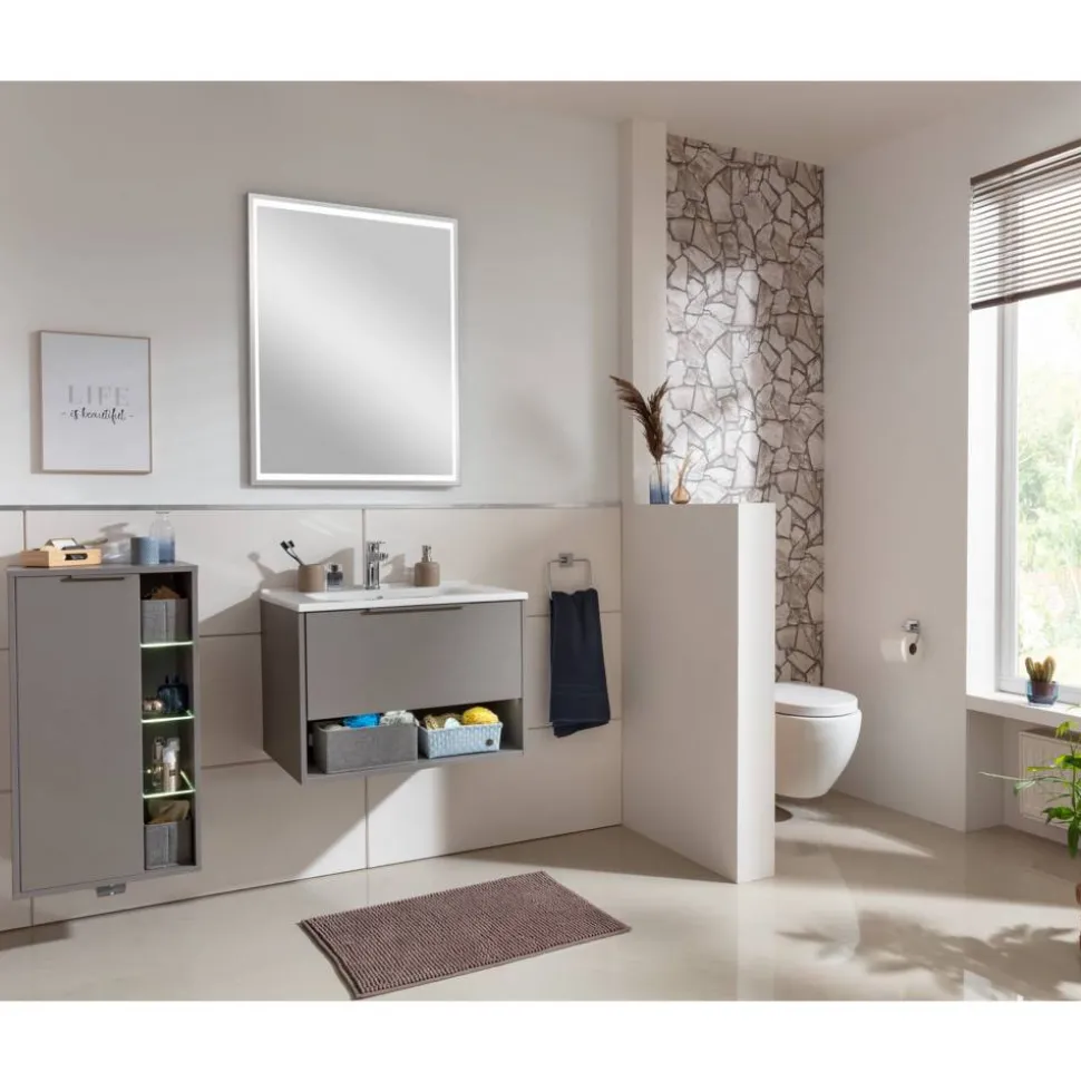 Waschbecken mit Unterschrank 'B.Paris' grau matt 70,5 x 49,8 x 46,5 cm