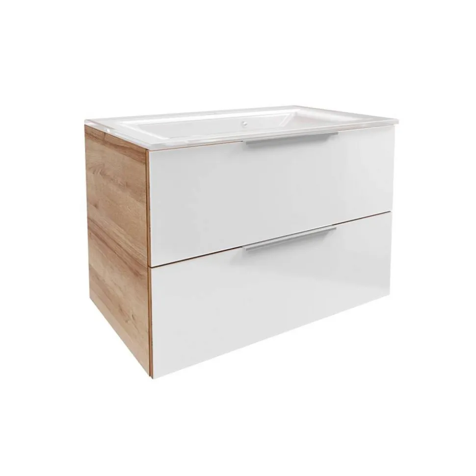 Waschbecken mit Unterschrank 'B.Brillant' braun, weiß glänzend 80 x 56 x 50 cm