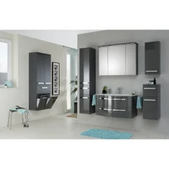 Waschbeckenunterschrank 'Juno' grau glänzend 90 x 48,2 x 48,1 cm