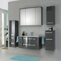 Waschbeckenunterschrank 'Juno' grau glänzend 90 x 48,2 x 48,1 cm