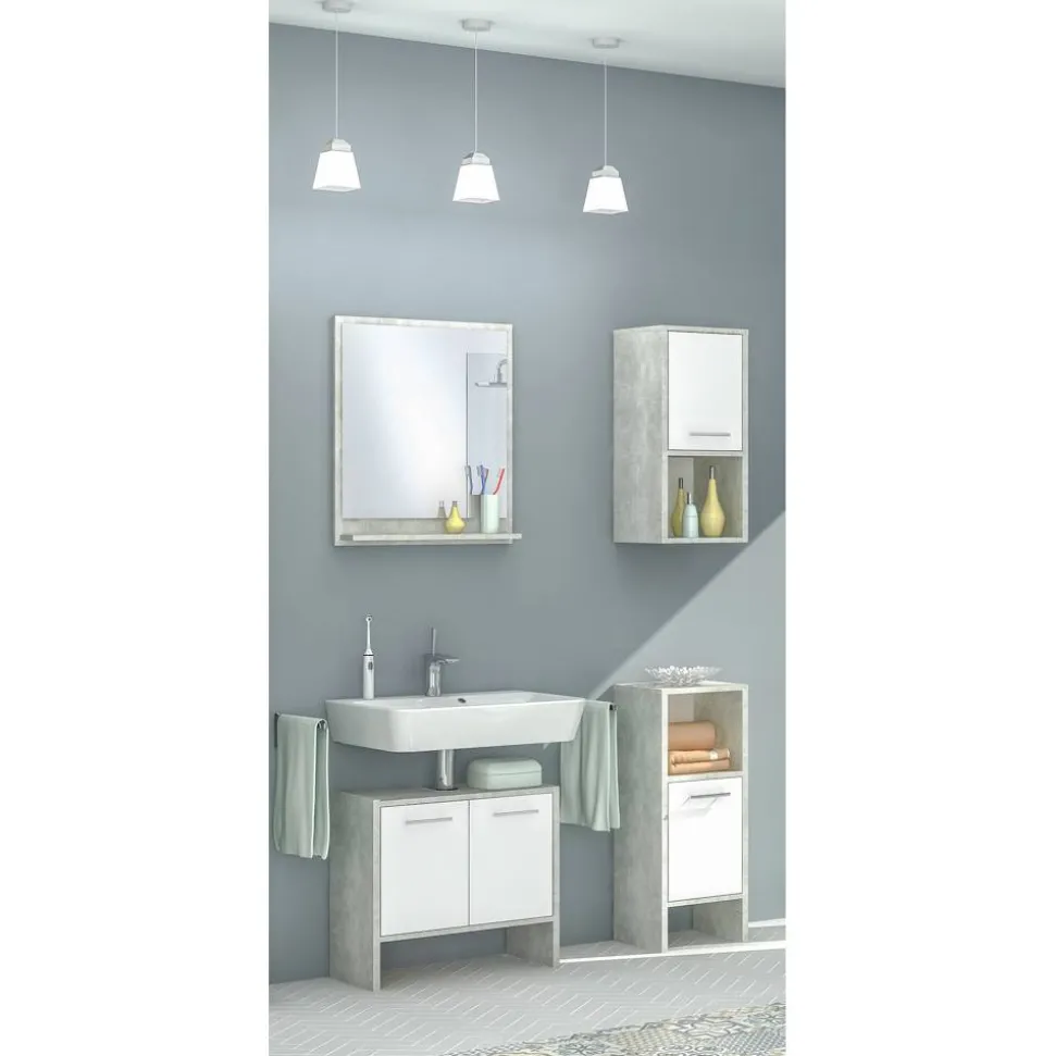 Waschbeckenunterschrank 'Lahti' betonfarben/weiß 62 x 82 x 28 cm
