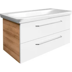 Waschbeckenunterschrank 'Milano' weiß, braun glänzend 100 x 49,5 x 48 cm