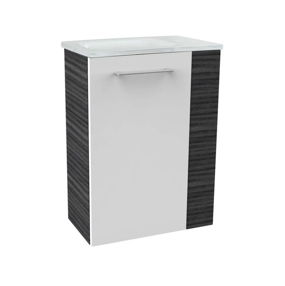 Waschbeckenunterschrank 'SBC' braun, weiß glänzend 44 x 60 x 24,3 cm links