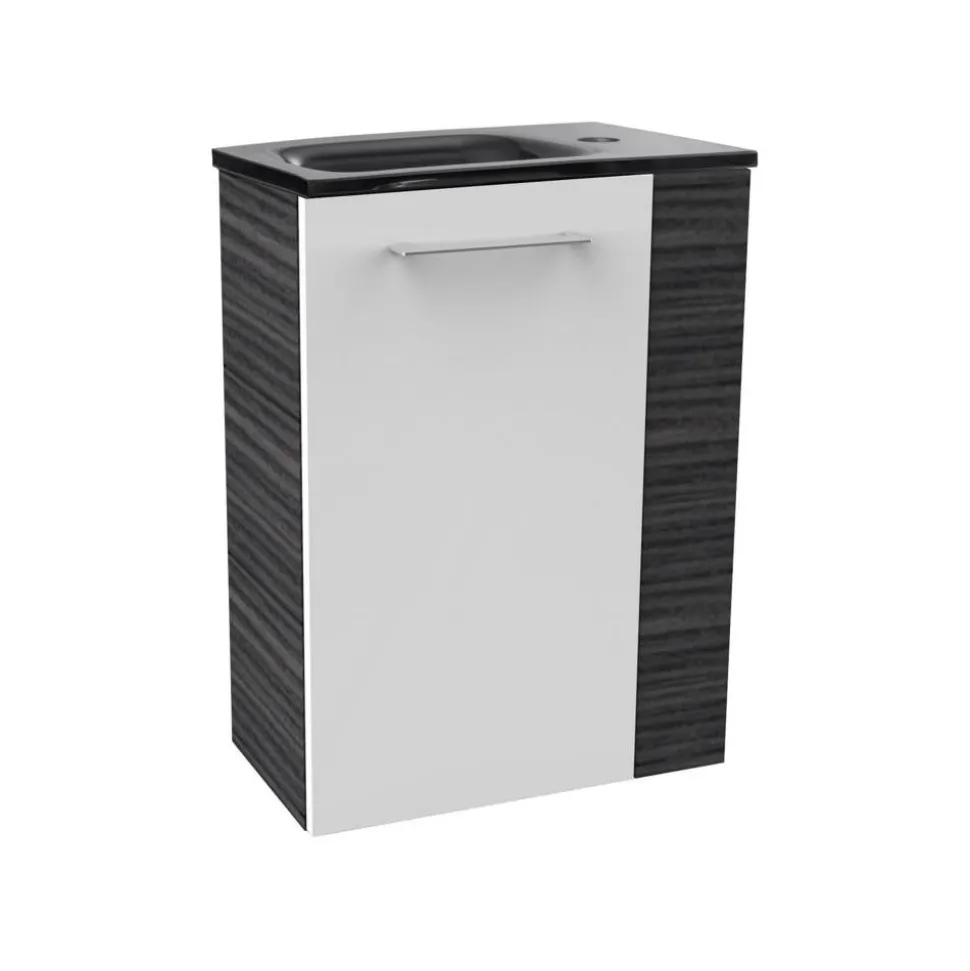 Waschbeckenunterschrank 'SBC' braun, weiß glänzend 44 x 60 x 24,3 cm links