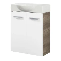 Waschbeckenunterschrank 'SBC' braun, weiß glänzend 52 x 60 x 24,3 cm