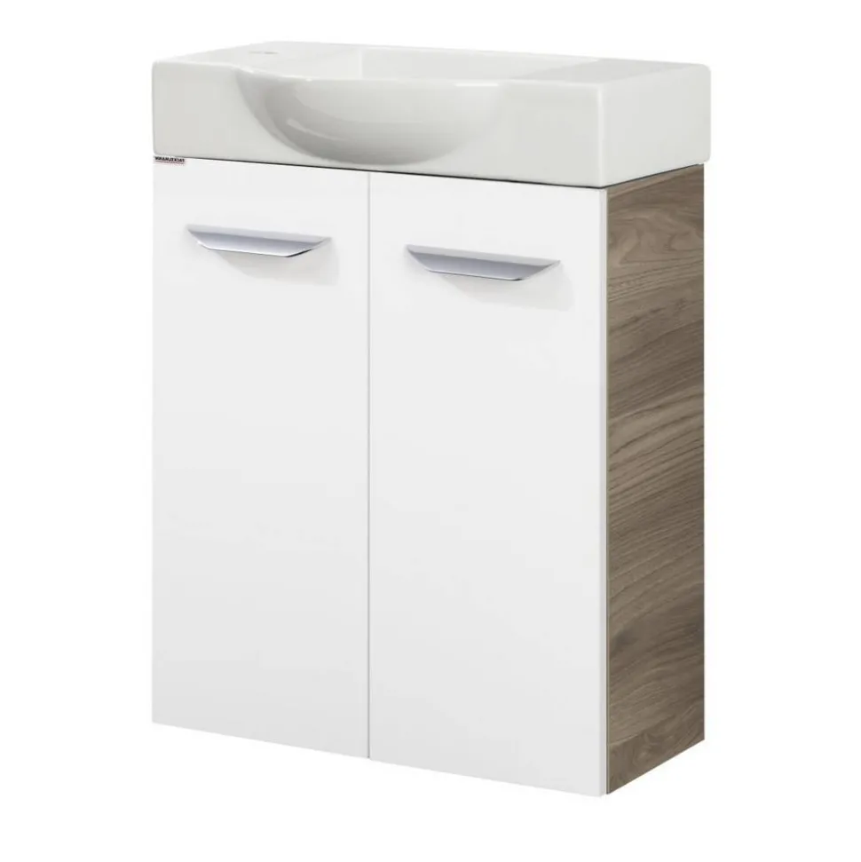 Waschbeckenunterschrank 'SBC' braun, weiß glänzend 52 x 60 x 24,3 cm