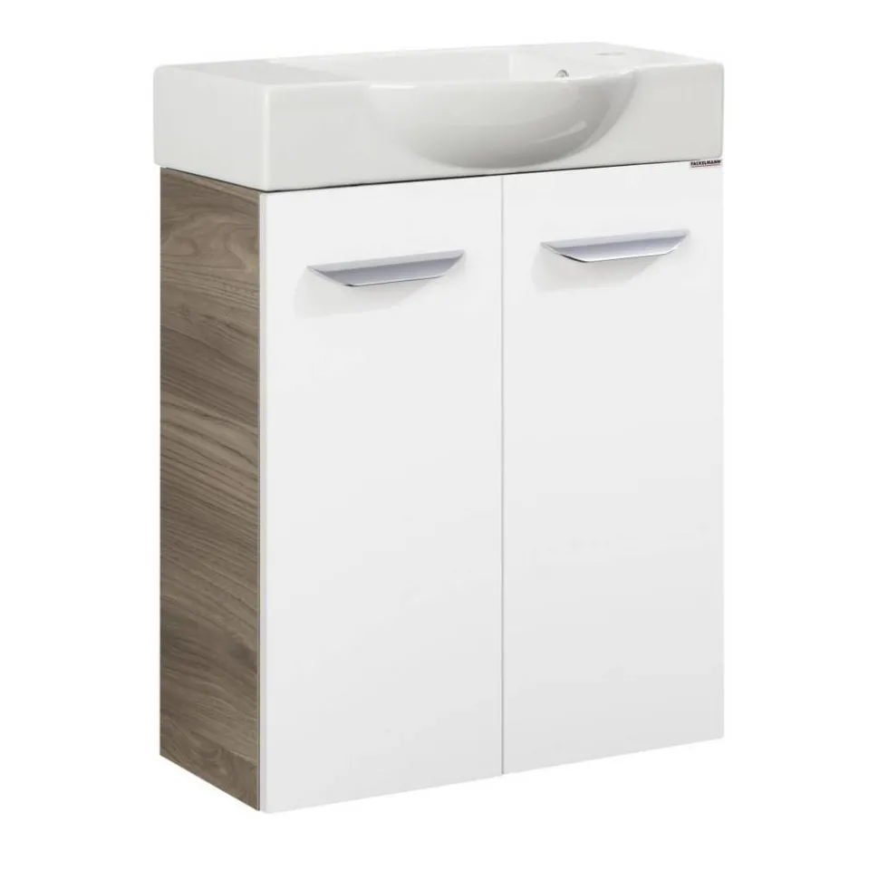 Waschbeckenunterschrank 'SBC' braun, weiß glänzend 52 x 60 x 24,3 cm