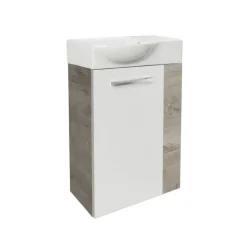 Waschbeckenunterschrank 'SBC' braun, weiß glänzend 44 x 60 x 24,3 cm links
