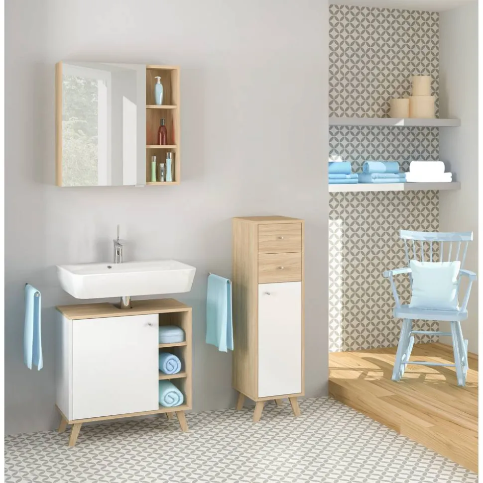 Waschbeckenunterschrank 'Sven' weiß, braun foliert 65 x 60 x 33 cm