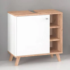 Waschbeckenunterschrank 'Sven' weiß, braun foliert 65 x 60 x 33 cm