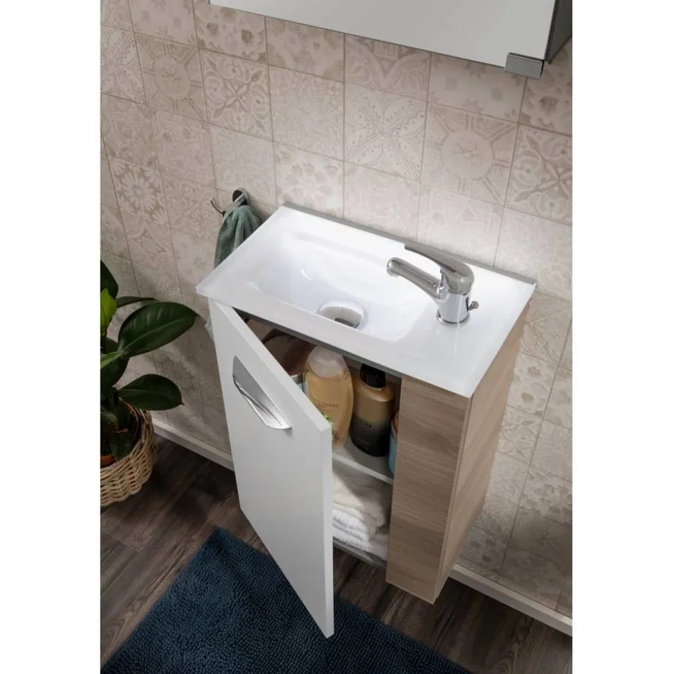 Waschbeckenunterschrank 'SBC' braun, weiß glänzend 44 x 60 x 24,3 cm links