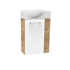 Waschbeckenunterschrank 'SBC' braun, weiß glänzend 44 x 60 x 24,3 cm links