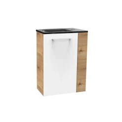 Waschbeckenunterschrank 'SBC' braun, weiß glänzend 44 x 60 x 24,3 cm links