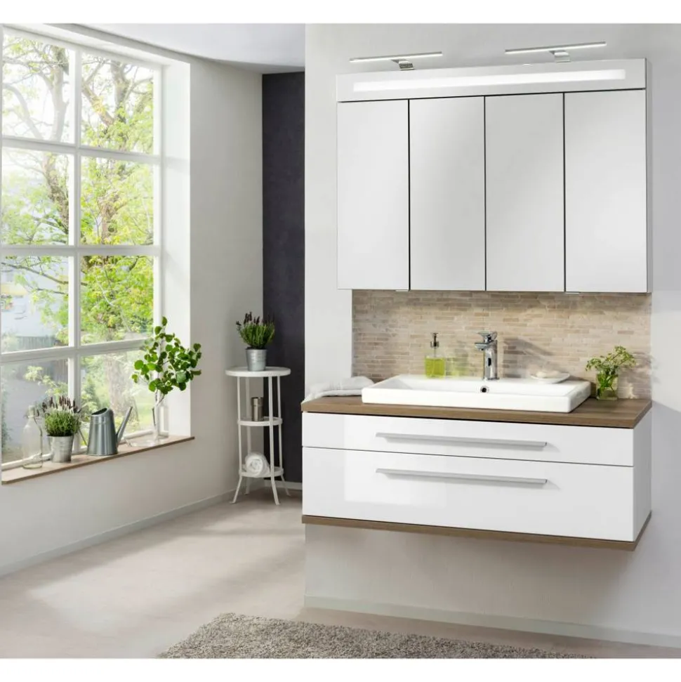 Waschbeckenunterschrank 'Stanford' weiß glänzend 110 x 40,5 x 50 cm