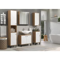 Waschbeckenunterschrank 'Touch' weiß, braun matt 69 x 61 x 33 cm