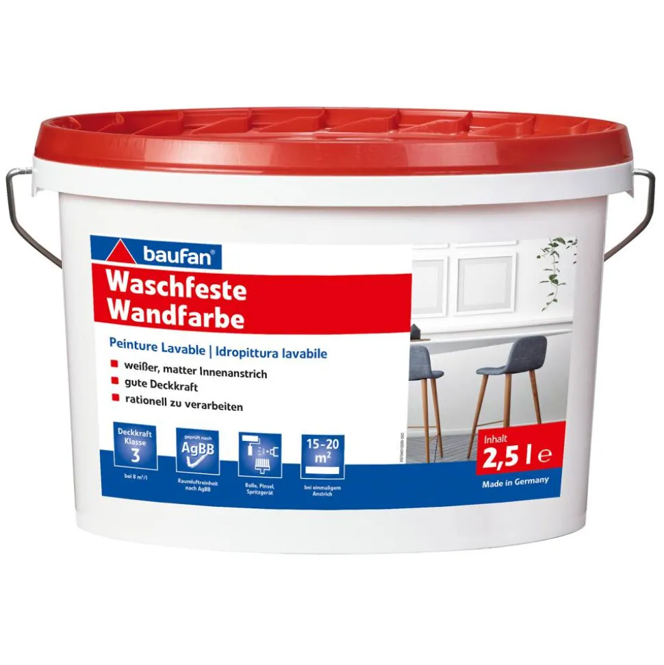 Waschfeste Wandfarbe weiß matt 2,5 l
