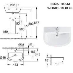 Waschtisch 'Rekia' rechteckig weiß 45,3 x 34,5 x 15,1 cm