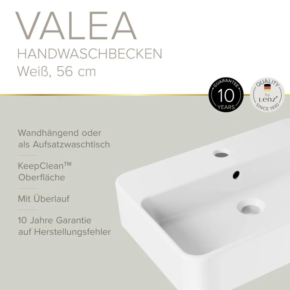Waschtisch 'VALEA' weiß 56 x 38,5 cm