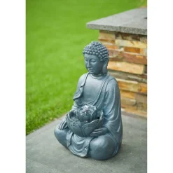Wasserspiel Buddha 'Sungai' grau 27,5 x 27,5 x 46 cm