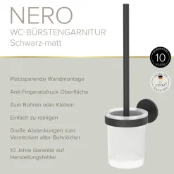 WC-Bürstengarnitur 'Nero' wandhängend rund schwarz/weiß