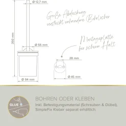 WC-Bürstengarnitur 'Nero' wandhängend rund schwarz/weiß