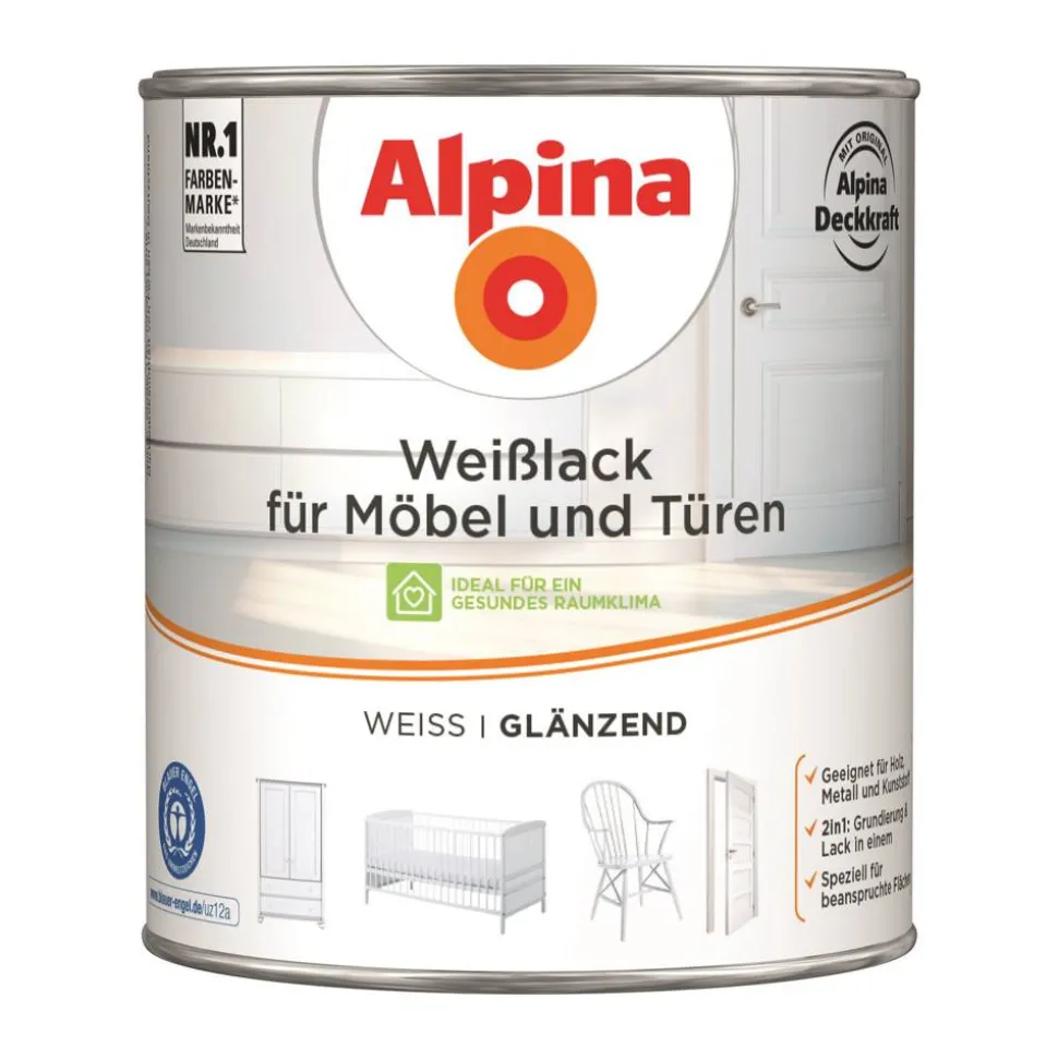 Weißlack für Möbel und Türen glänzend 2 l