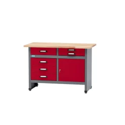 Werkbank Eintürig mit 6 Schubladen dunkelrot 120 x 84 x 60 cm