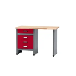 Werkbank mit 4 Schubladen und 1 Sitzraum dunkelrot 120 x 84 x 60 cm