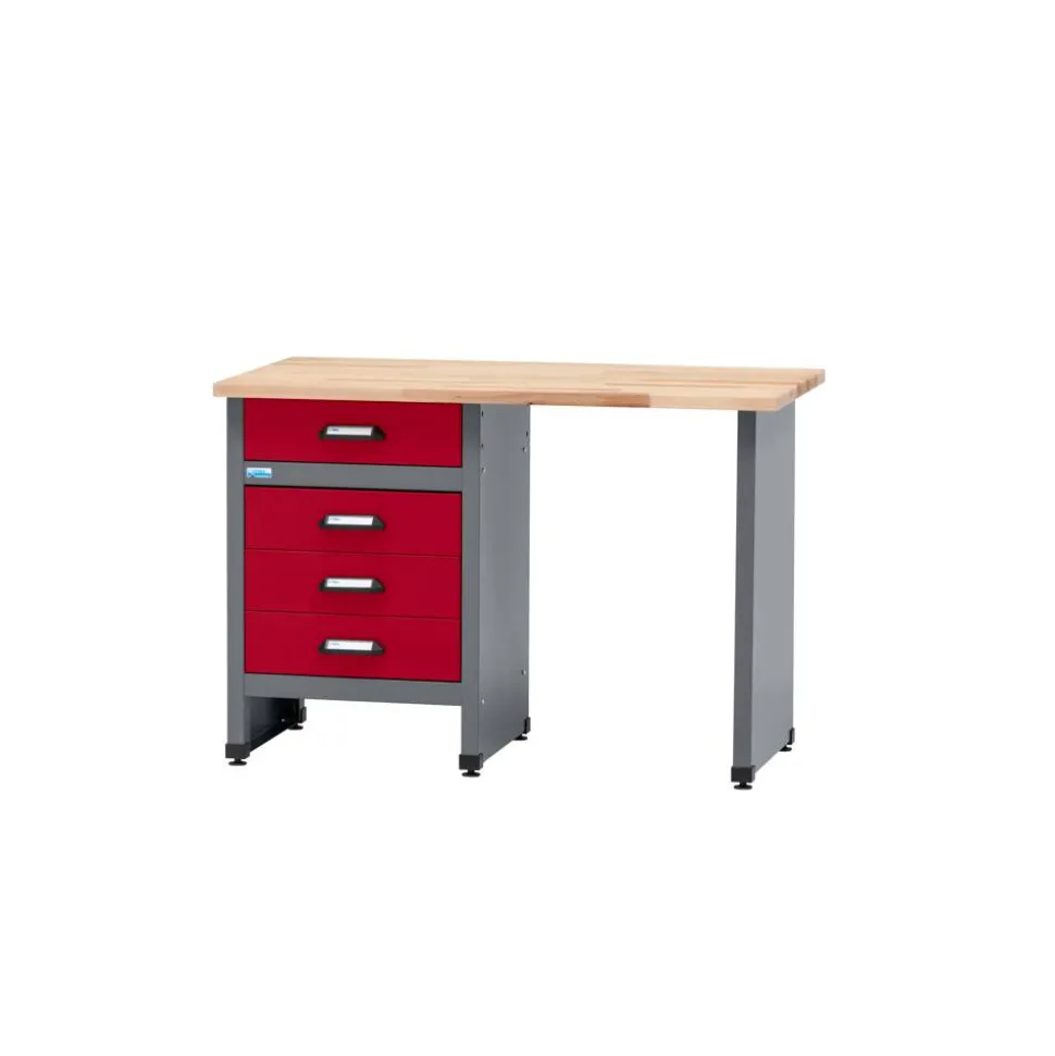 Werkbank mit 4 Schubladen und 1 Sitzraum dunkelrot 120 x 84 x 60 cm