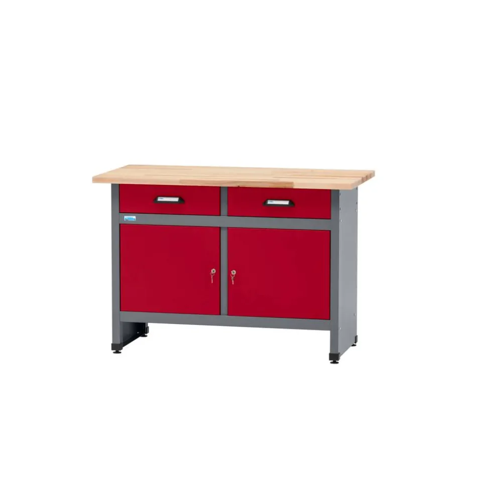 Werkbank mit 2 Türen und 2 Schubladen dunkelrot 120 x 84 x 60 cm