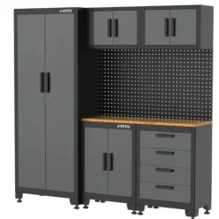 Werkstatteinrichtungs-Set schwarz 8-teilig 195 x 50 x 200 cm