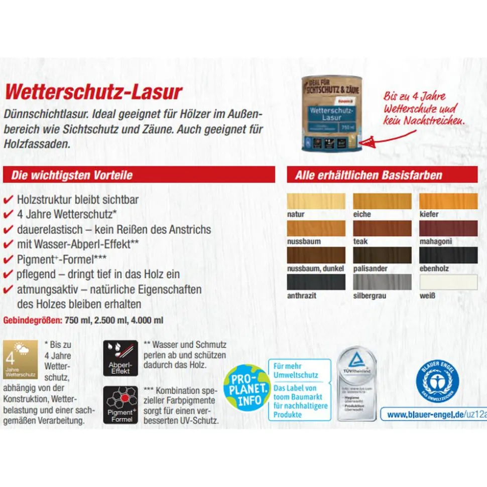 Wetterschutz-Lasur 'Natur' beige 750 ml