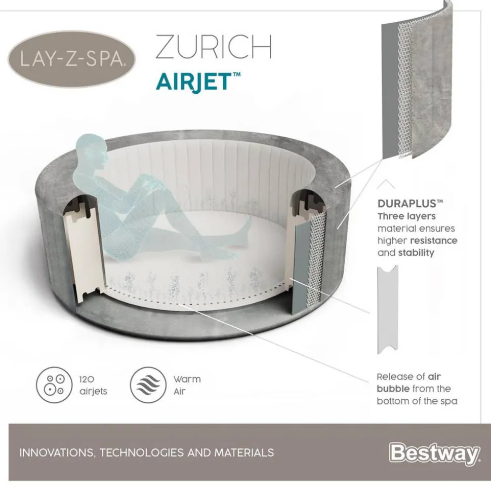 Whirlpool 'LAY-Z-SPA® ECO-Zurich AirJet™' grau Alabaster-Optik Ø 180 x 66 cm