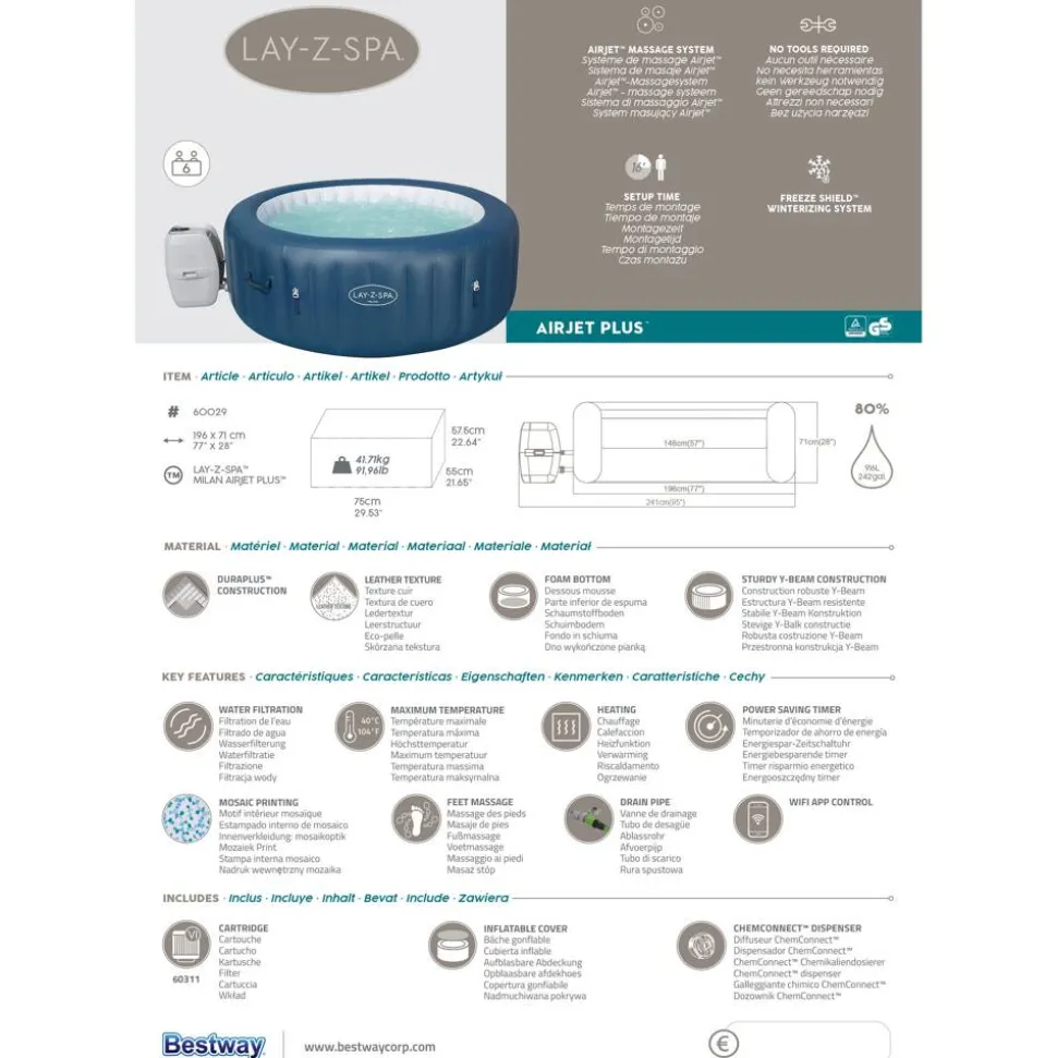 Whirlpool 'Lay-Z-Spa™ Milan AirJet Plus' blau/weiß 196 x 71 cm