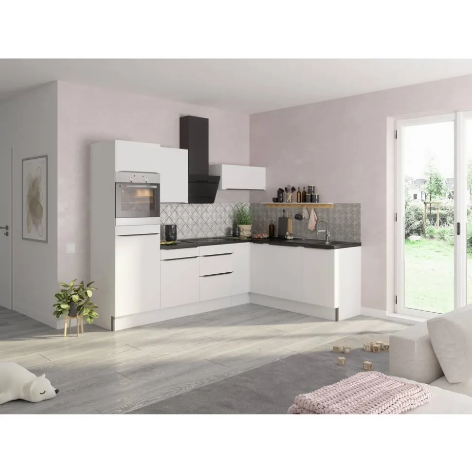 Winkelküche mit E-Geräten 'OPTIkoncept Arvid986' weiß 270 cm