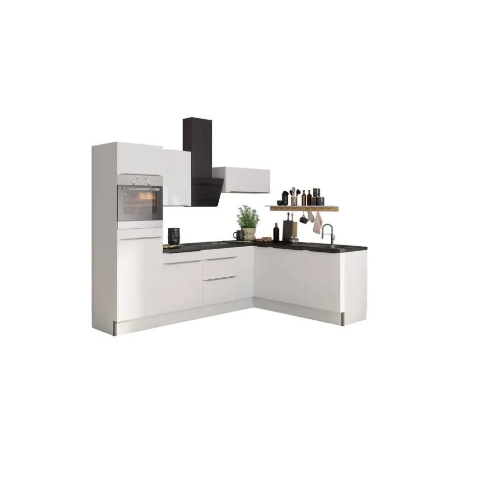 Winkelküche mit E-Geräten 'OPTIkoncept Arvid986' weiß 270 cm