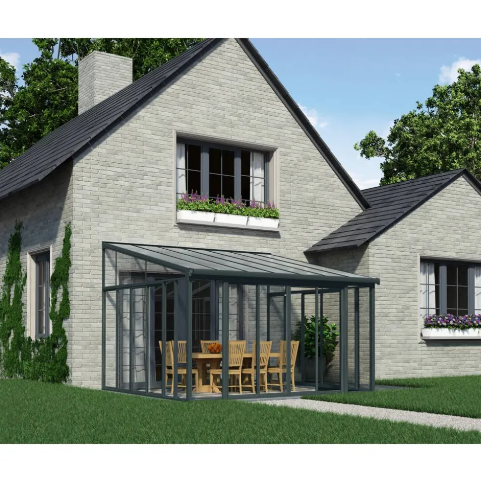Wintergarten 'Sanremo' anthrazit 380 x 435 cm Polycarbonat transparent
