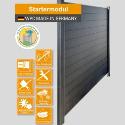 WPC-Sichtschutzzaun 'Premium' Startermodul anthrazit matt 178 x 188 cm, 2 Pfosten