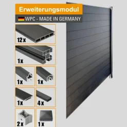 WPC-Sichtschutzzaun 'Premium' Erweiterungsmodul anthrazit matt 178 x 188 cm, 1 Pfosten