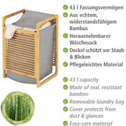 Wäschesammler 'Bahari' Bambus braun, grau 40 x 60 x 35 cm 43 l