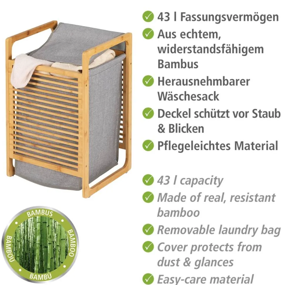 Wäschesammler 'Bahari' Bambus braun, grau 40 x 60 x 35 cm 43 l